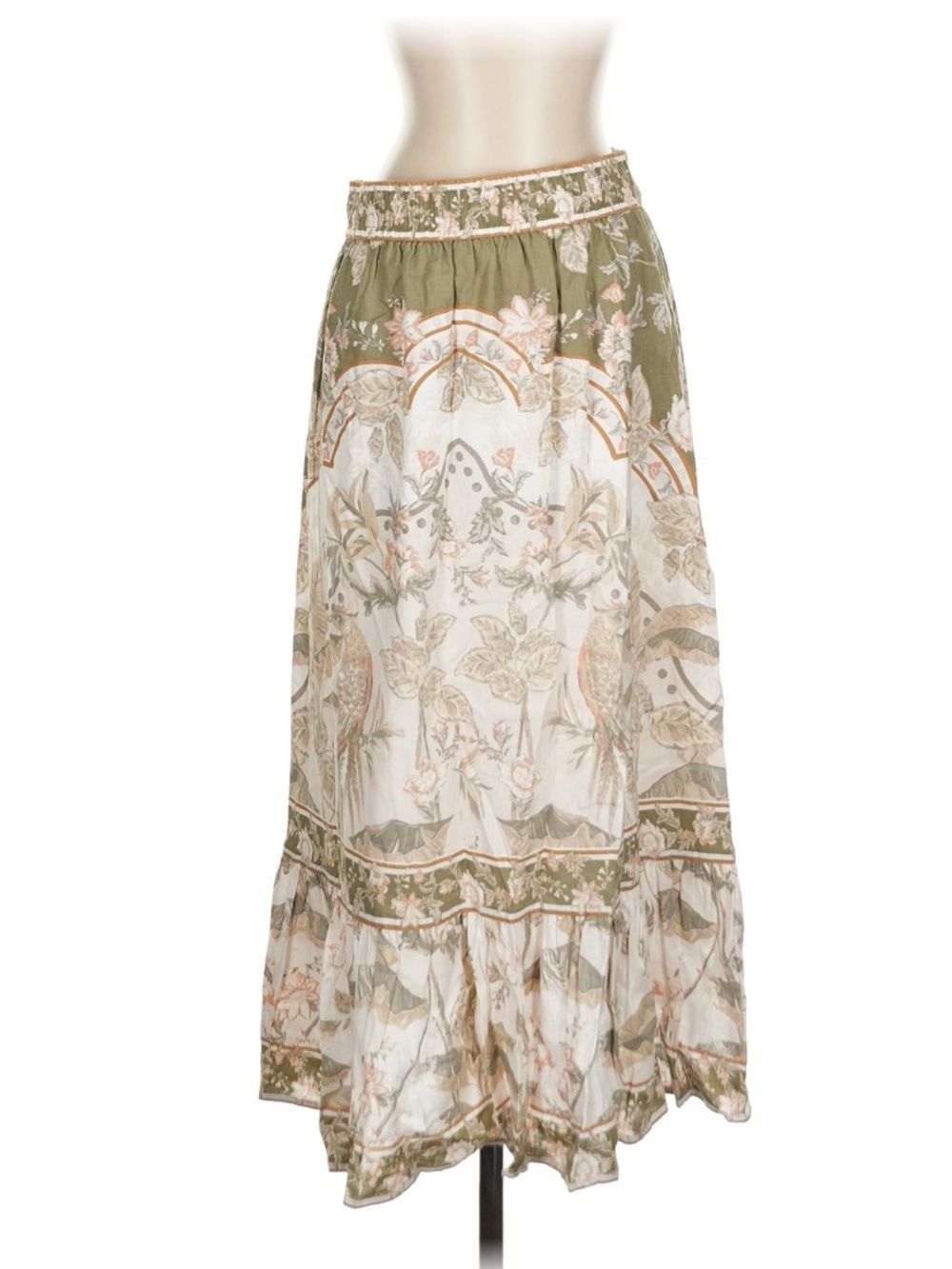 Rachel Zoe Ruffle Tiered Floral Tropical Print Midi Skirt